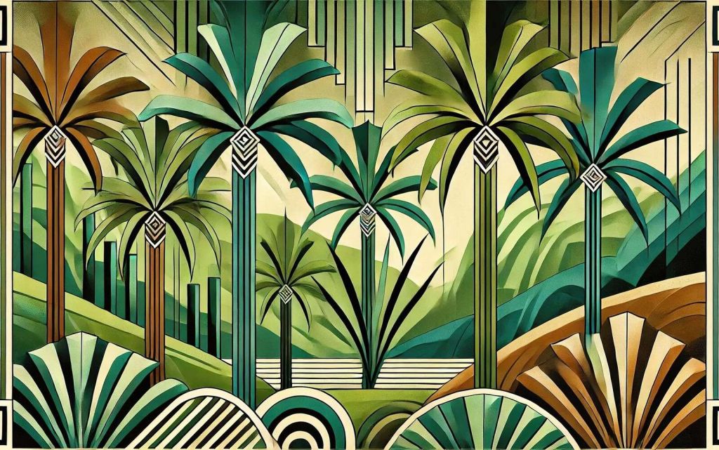 Palmeras tropicales en líneas art déco