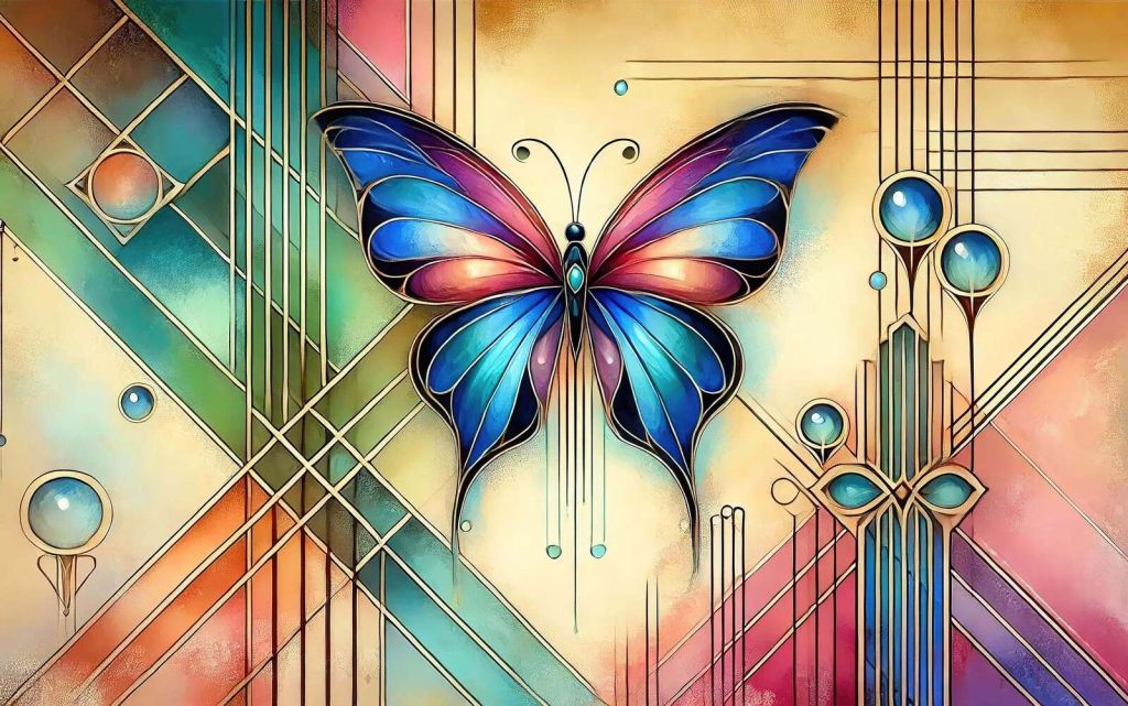 Mariposa en vitral con brillo art déco.