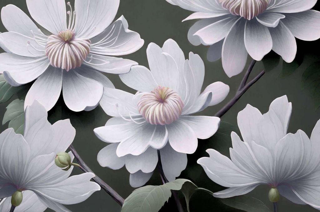 Flores de clematis claras en color blanco