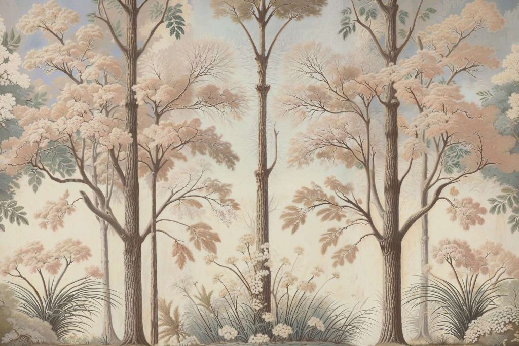 Paisaje boscoso suave con árboles en flor