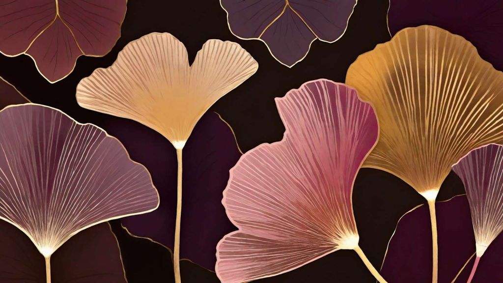 Hojas de ginkgo en el crepúsculo cálido