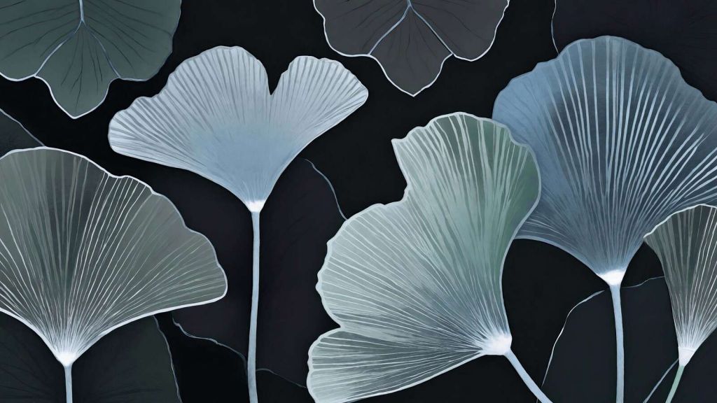 Hojas de ginkgo frías por la noche.