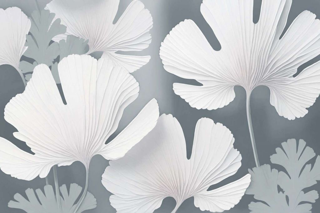 Hojas de ginkgo blancas en la niebla