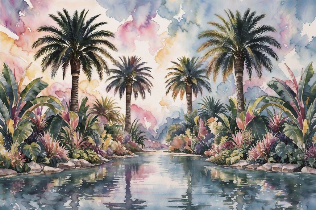 Paisaje tropical de palmeras junto al agua