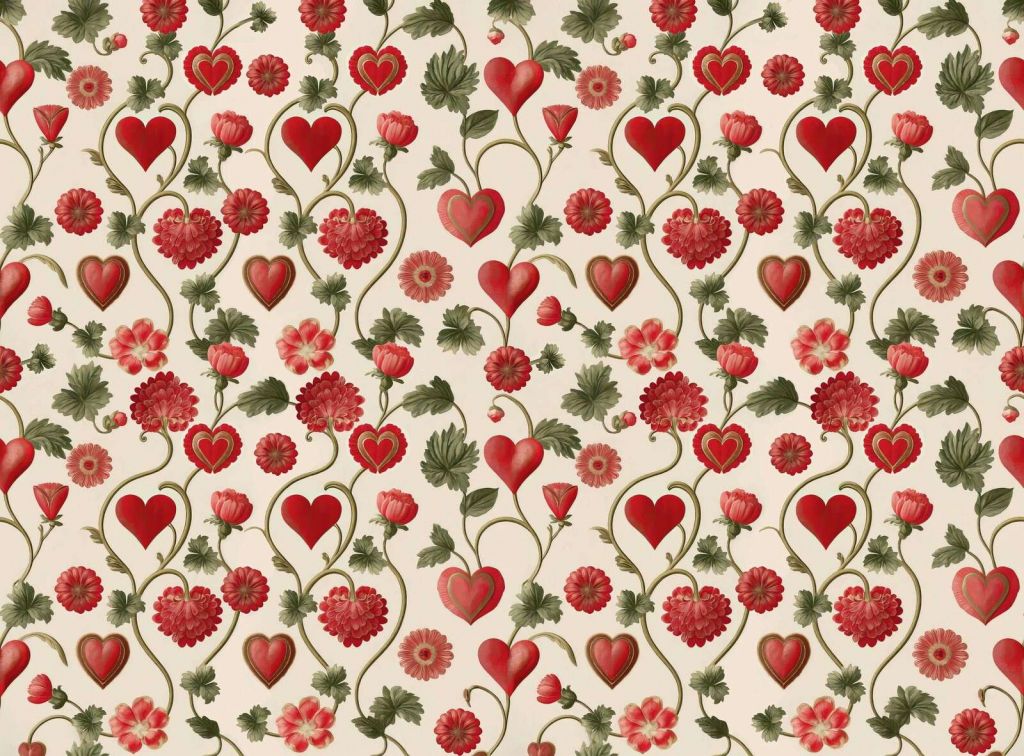 Corazones románticos y guirnaldas florales