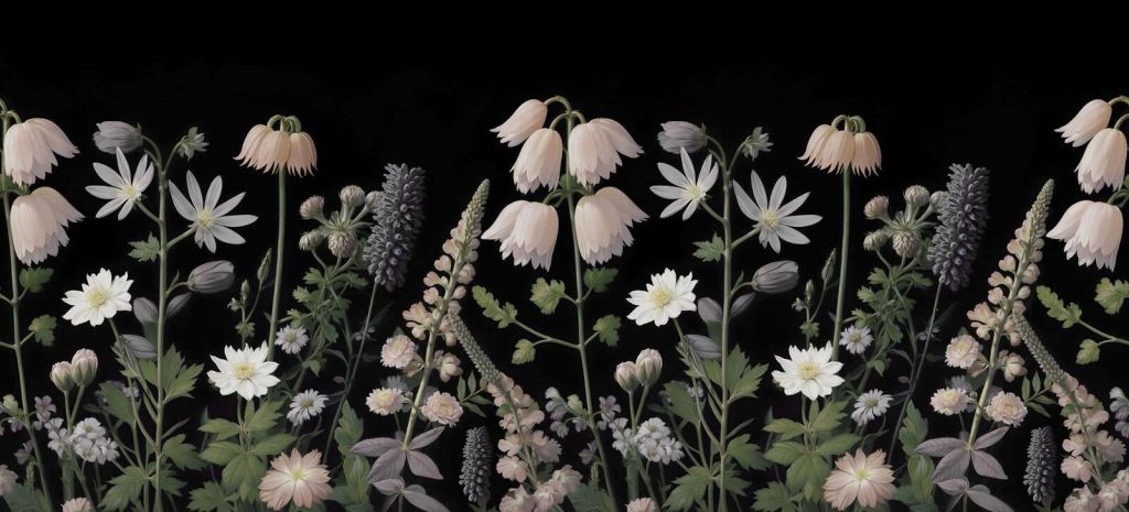 Flores de campo oscuras con floración pastel