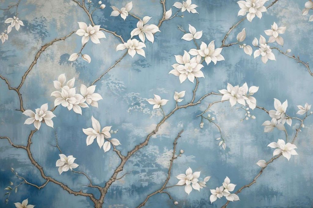 Flor de magnolia blanca sobre azul