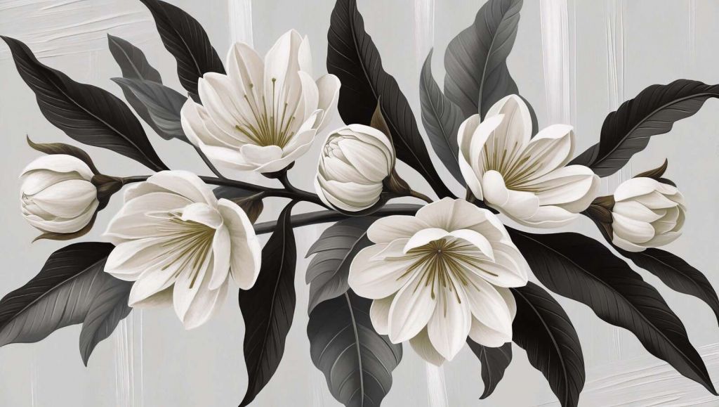 Flores de magnolia blancas con hojas oscuras