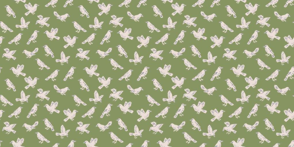 Pájaros cantores blancos sobre verde oliva