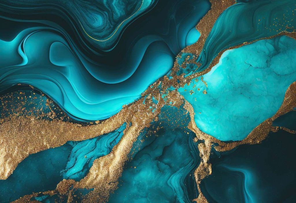 Mármol falso elegante verde azulado dorado 2
