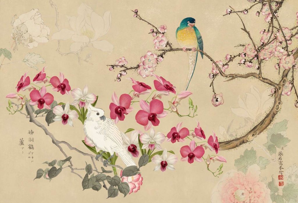 cacatúa de chinoiserie floral
