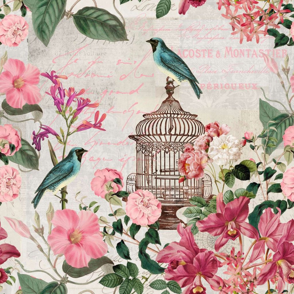 Arte vintage de pájaros y flores