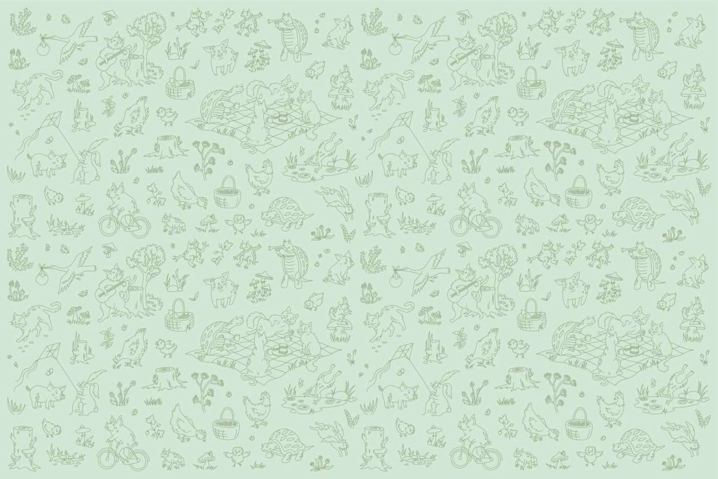 animales del bosque tranquilos estampado verde menta oscuro