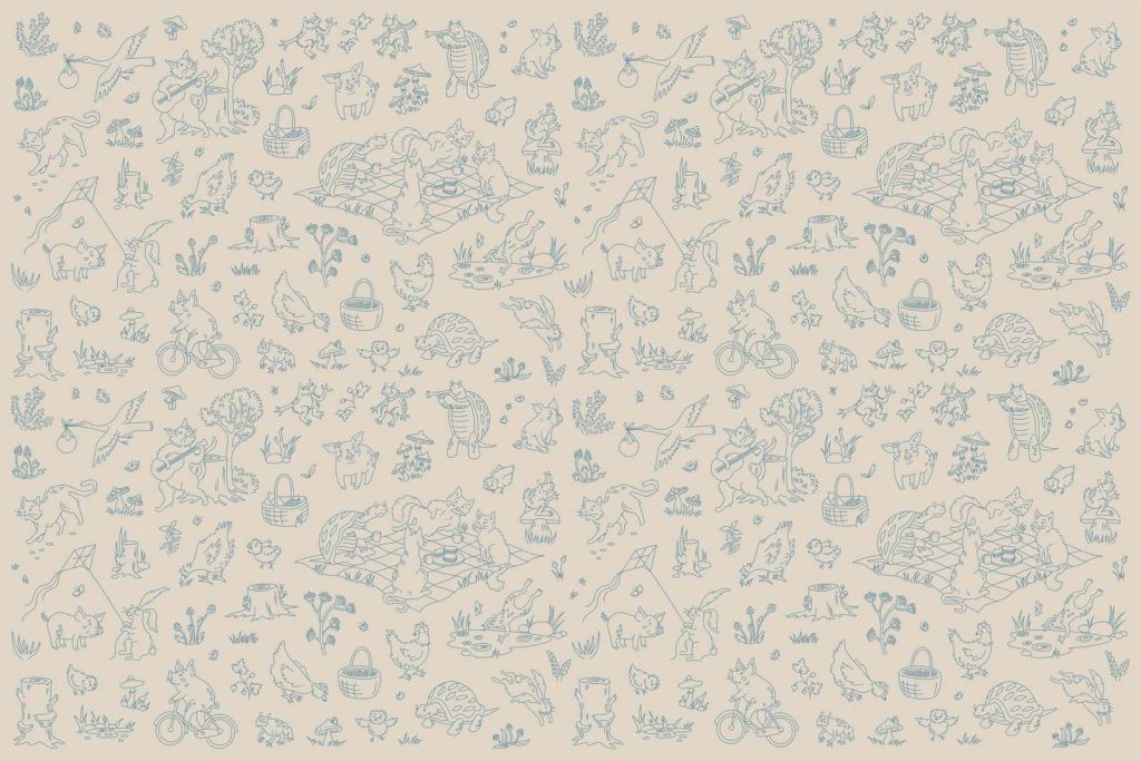 animales del bosque, estampado en azul topo tranquilo