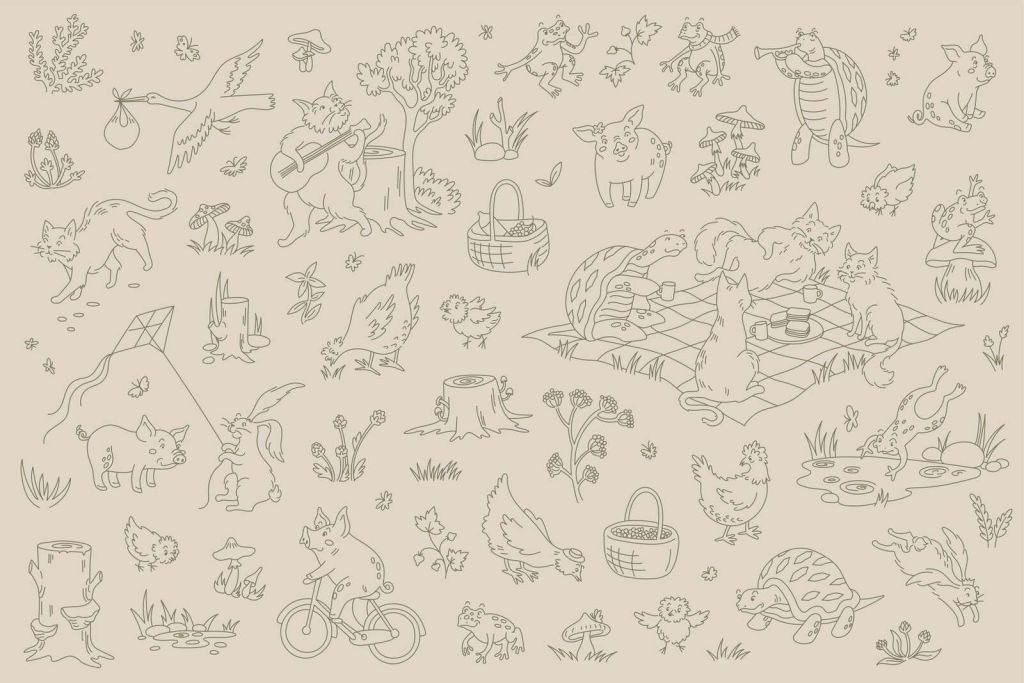animales del bosque tranquilos verde topo
