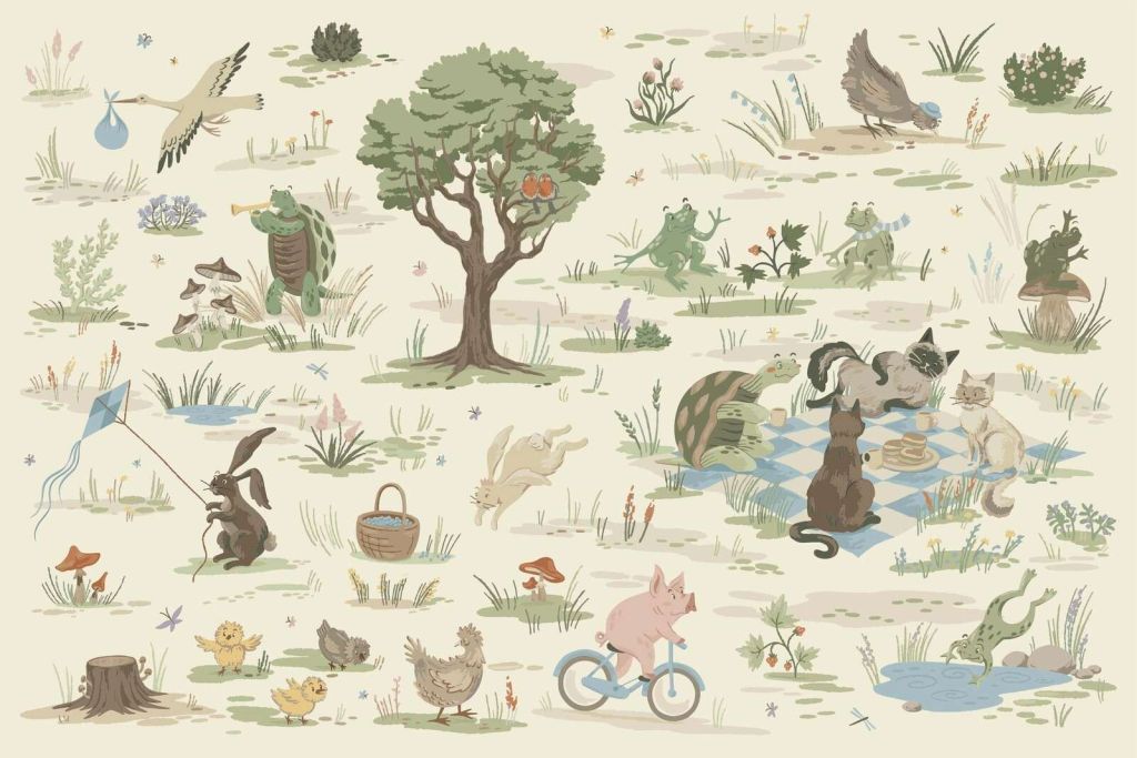 Animales del bosque coloreados de azul