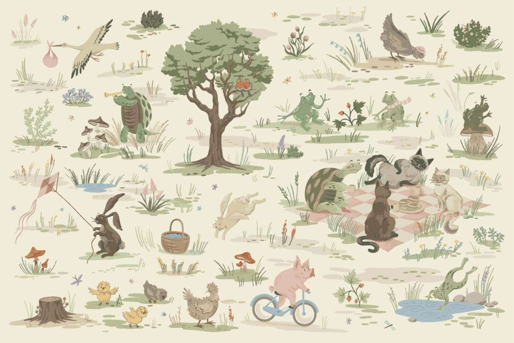 Animales del bosque coloreados de rosa