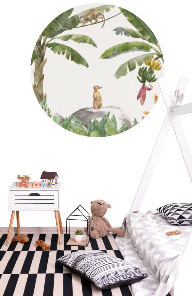 Papel pintado Círculo Selva con animales de colores