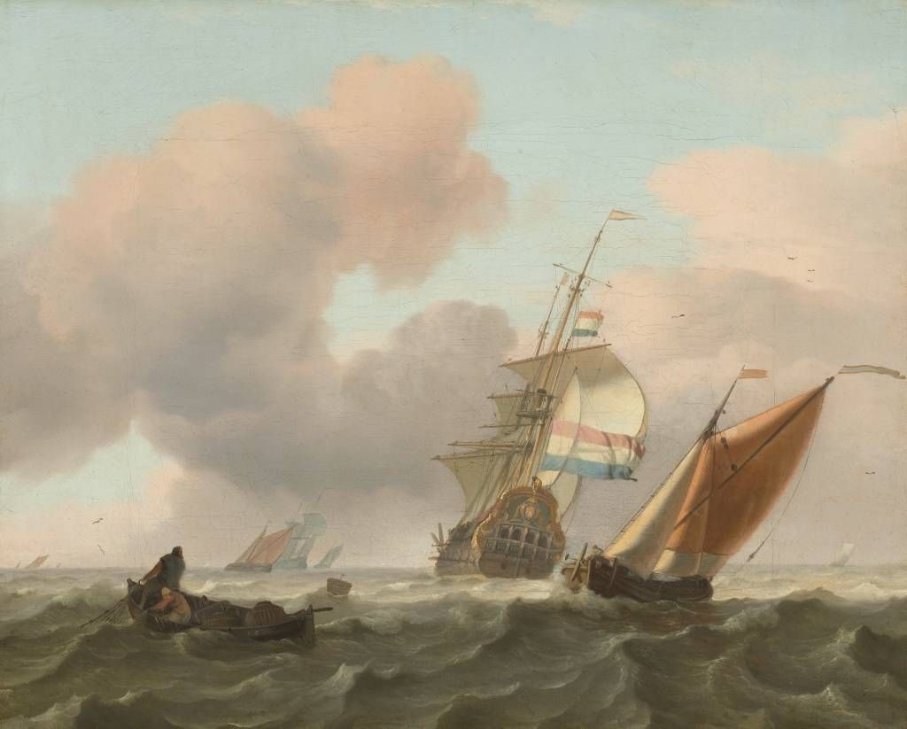 Mar turbulento con barcos