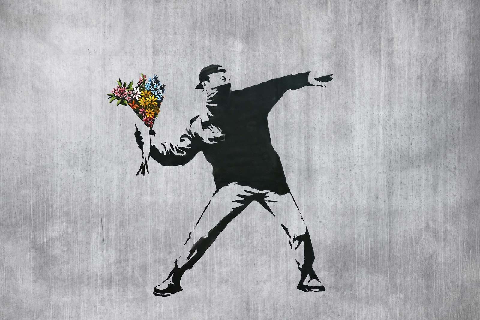 Papel Pintado - Banksy - Flower thrower, grey concrete