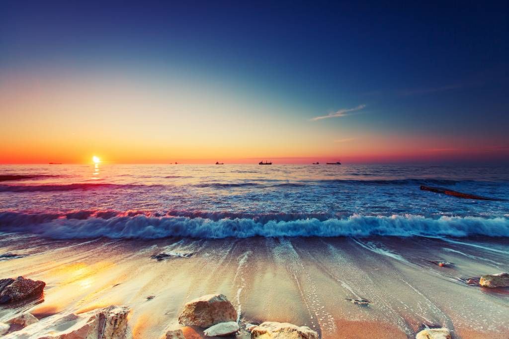 Playas - Papel pintado con Puesta de sol sobre el mar - Habitación