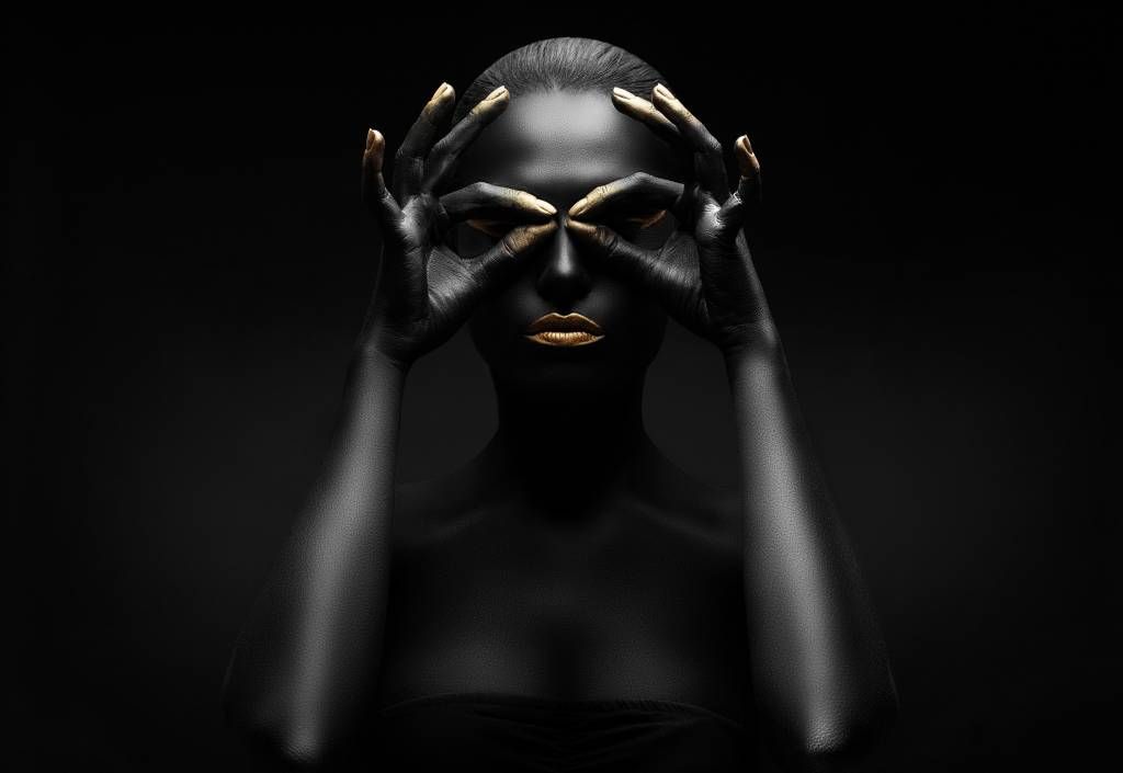Caras y retratos - Papel pintado con Mujer pintada de negro - Salón