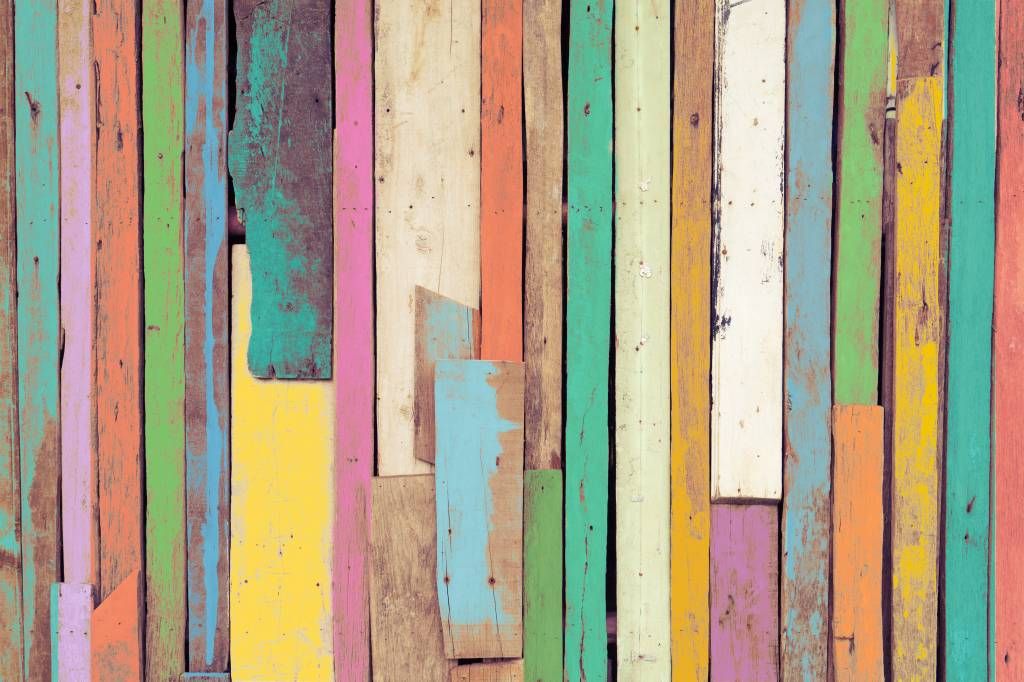 Madera - Papel pintado con Trozos de madera de colores - Habitación