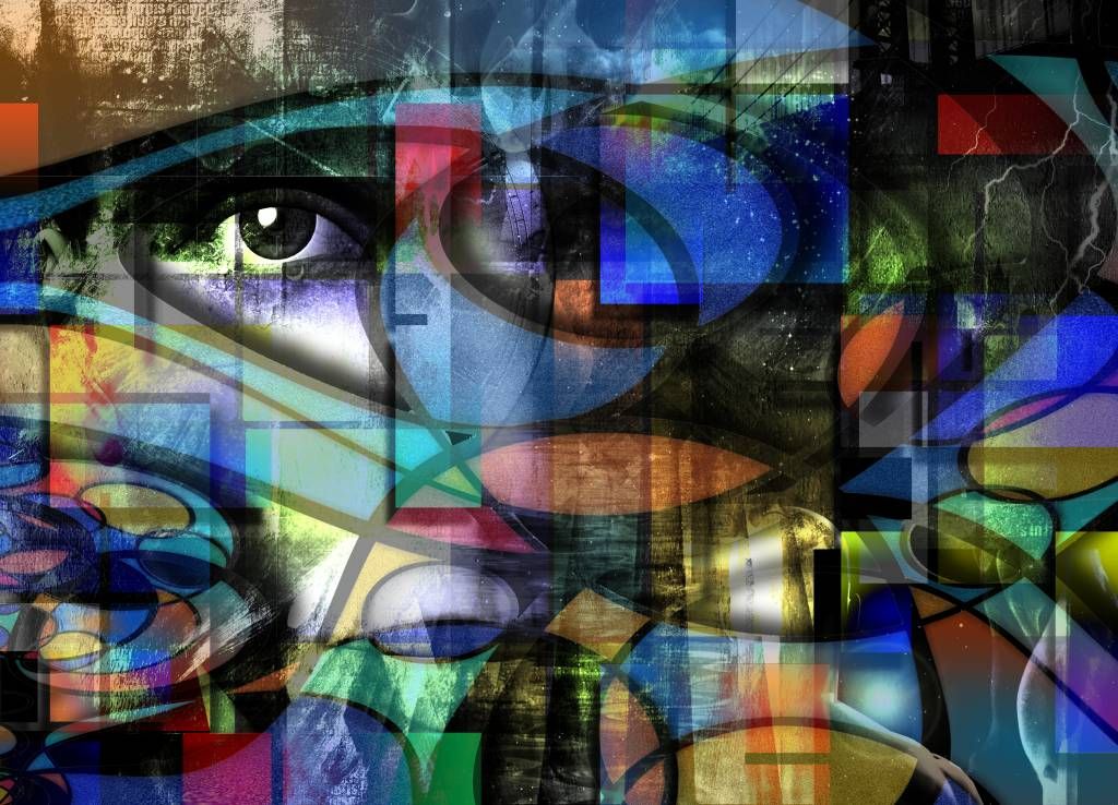Moderno - Papel pintado con Cara abstracta - Salón