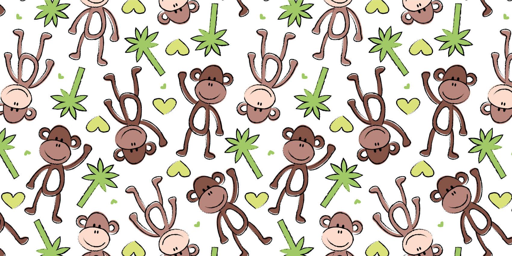 Animales acuáticos - Papel pintado con Monos y palmeras - Habitación de los niños