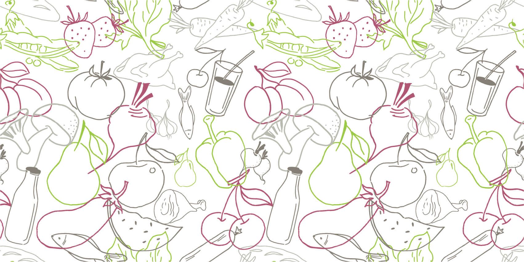 Otros - Papel pintado con Iconos de frutas y verduras - Cocina