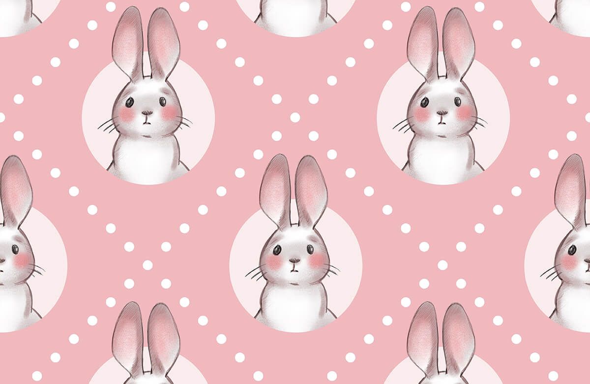 Animales Papel pintado con Patrón de conejo rosa - Habitación de los niños