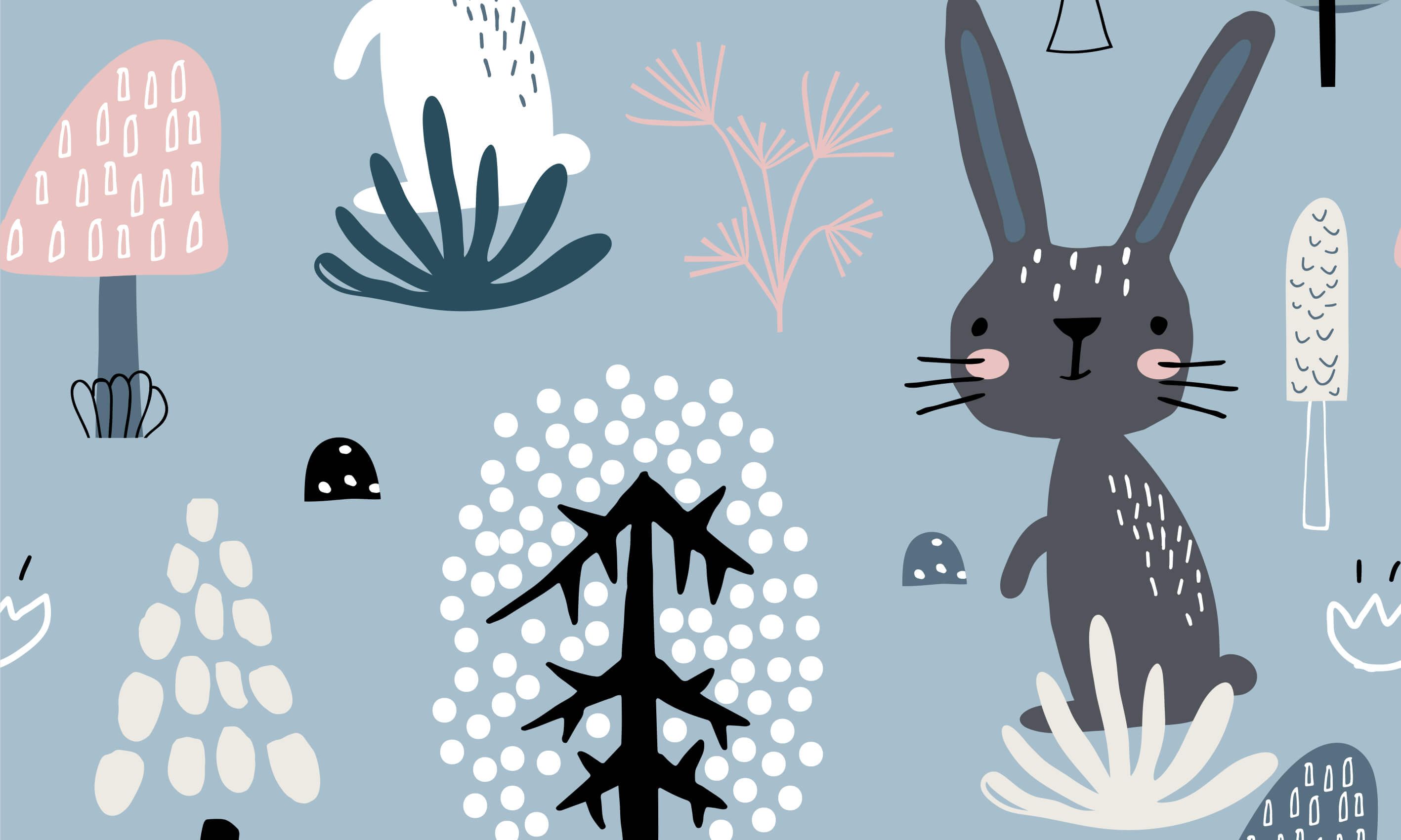 Animales Papel pintado con Patrón de conejo azul - Habitación de los niños
