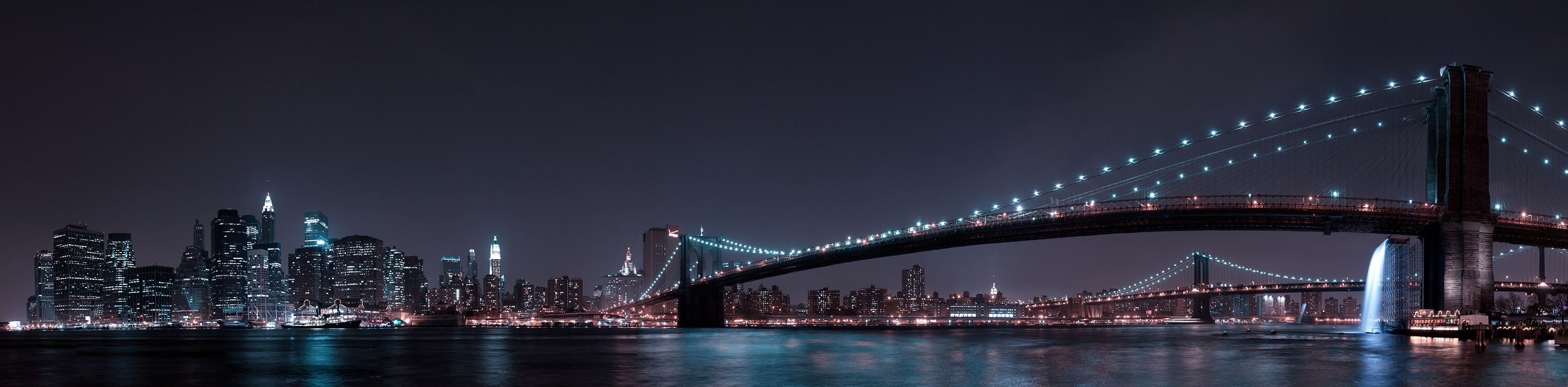 Nacht Papel pintado con El horizonte de Manhattan y el puente de Brooklyn - Habitación de adolescentes