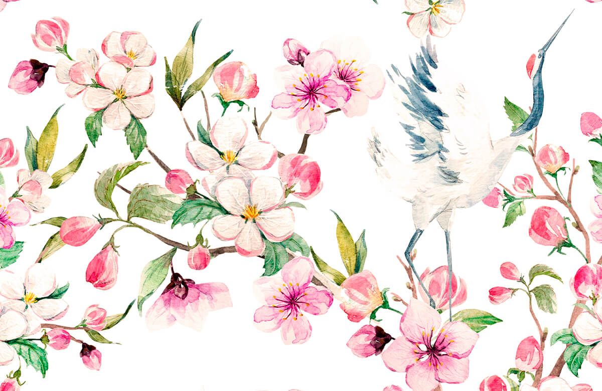 Grullas pintadas con flores