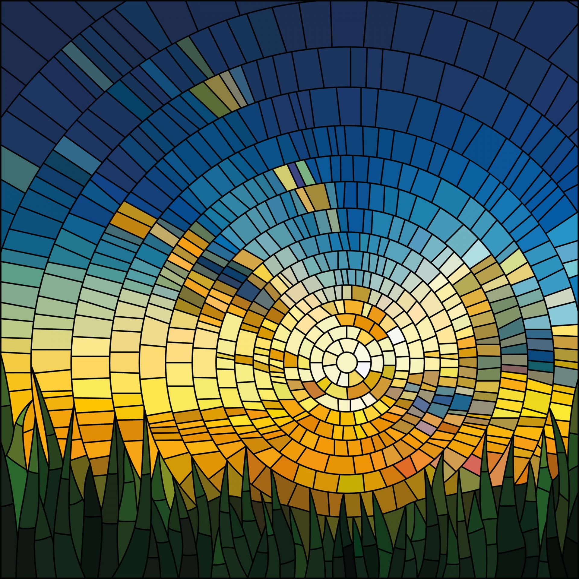 Puesta de sol sobre el césped