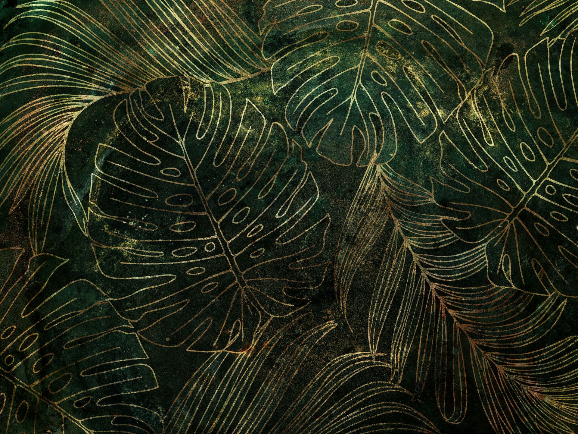Textura verde con hojas doradas