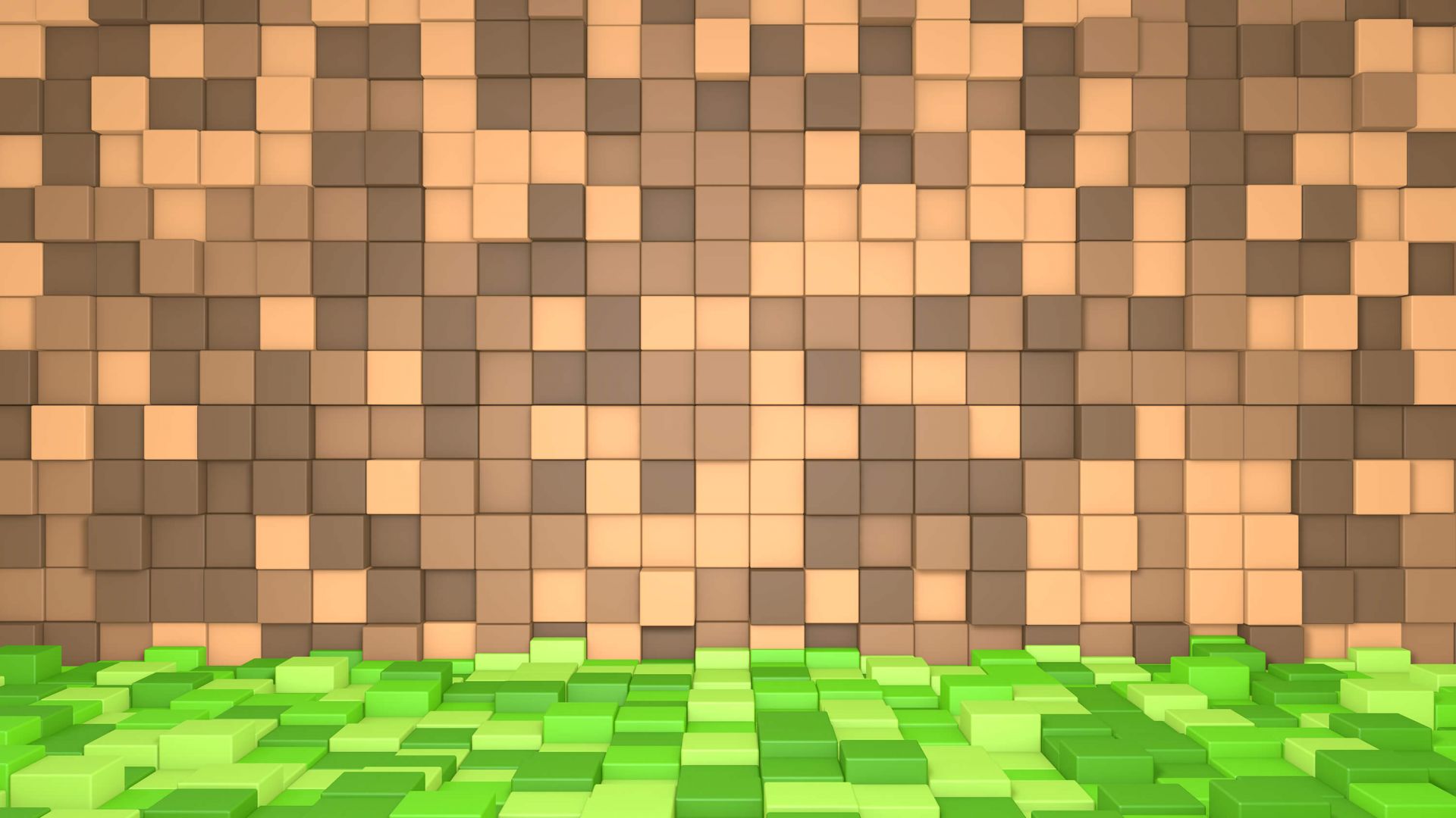 Paisaje 3D de Minecraft con bloques marrones