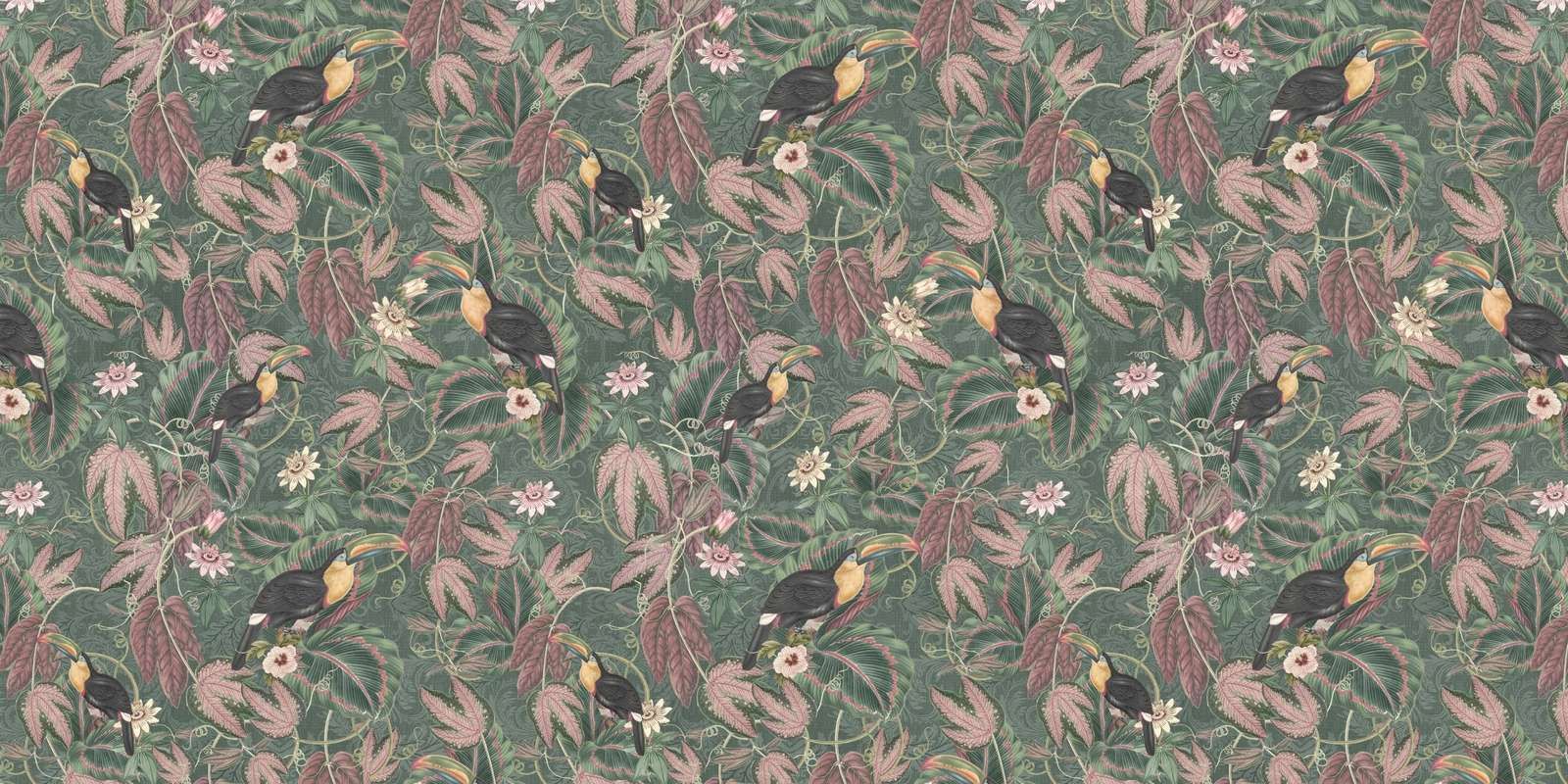 Pájaros y tucanes tropicales - verde oscuro Pájaros y tucanes tropicales - verde oscuro