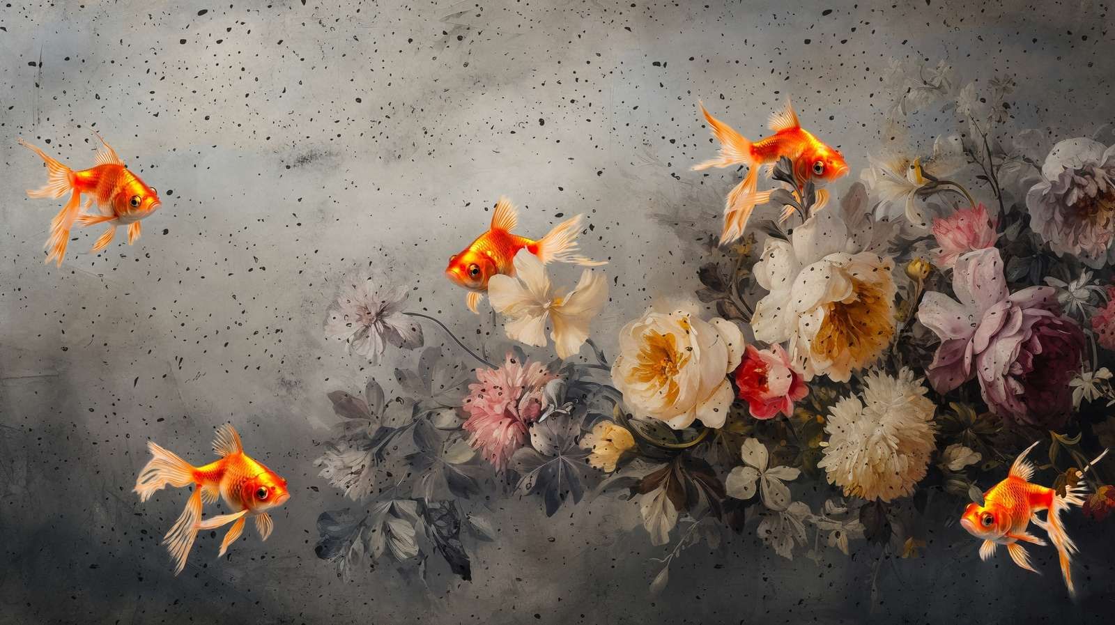 Elegancia de Peces Dorados y Flores
