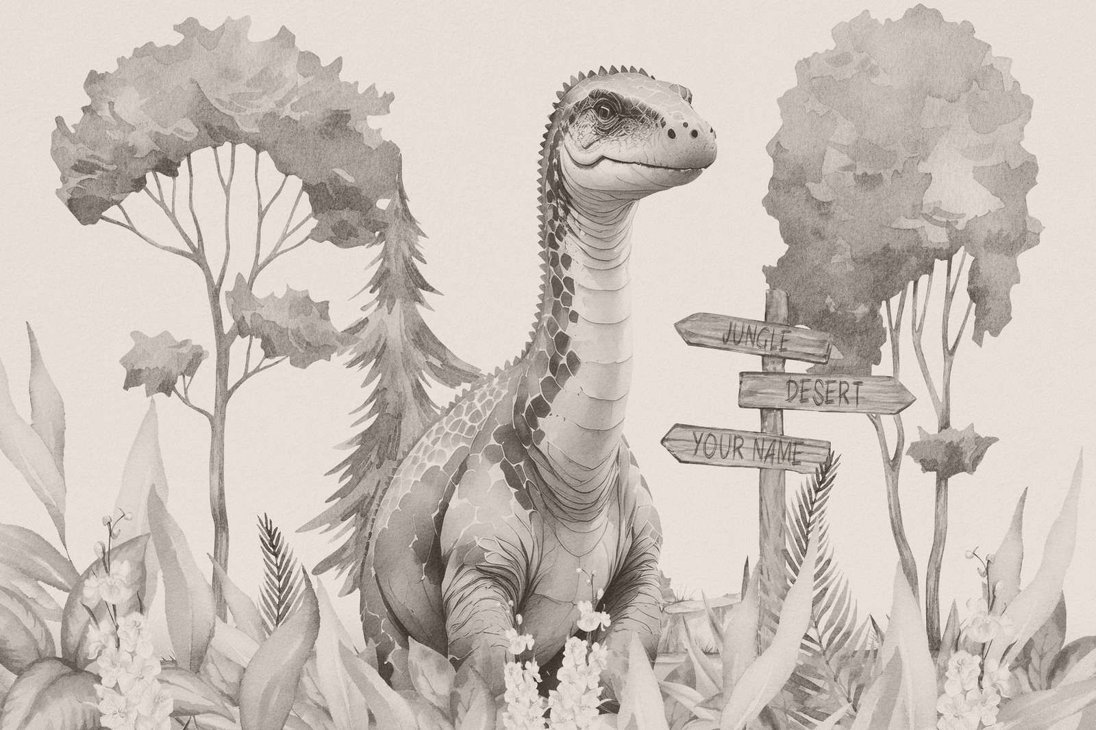 Bebé braquiosaurio en la jungla beige