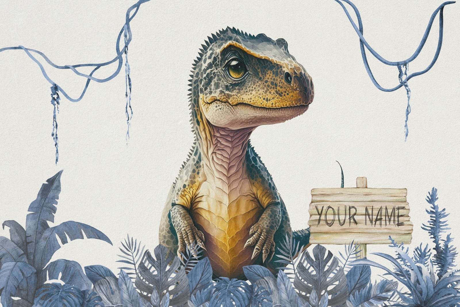 Bebé t-rex en la jungla azul