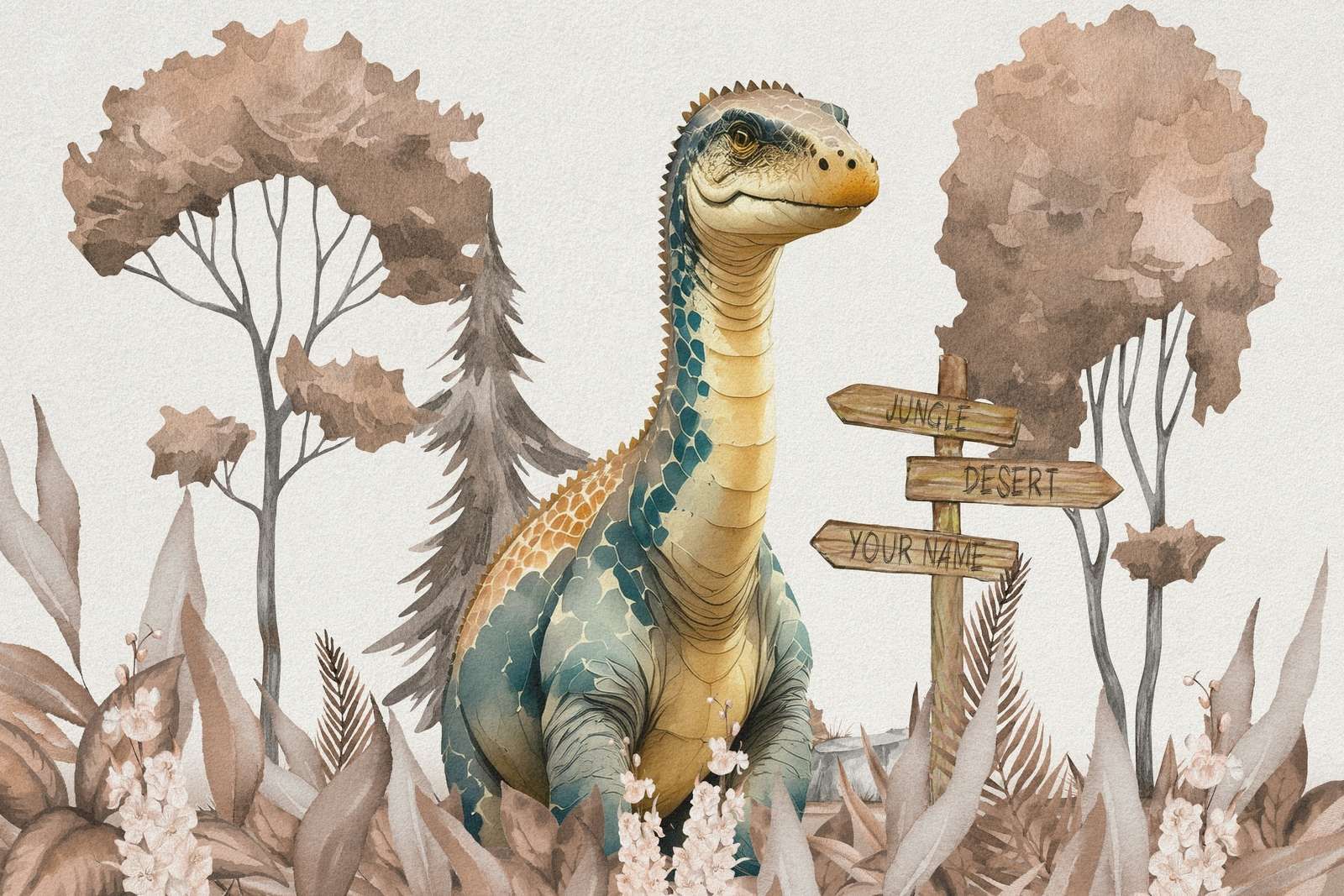 Bebé braquiosaurio en la jungla topo