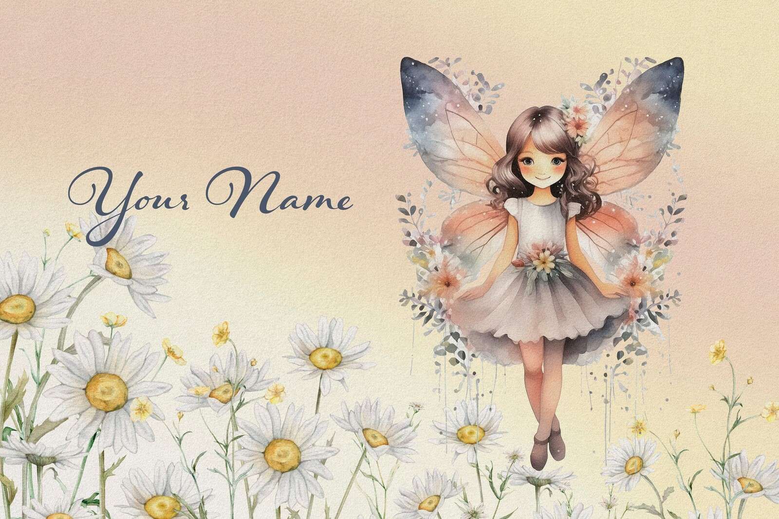 Hada de las flores en el campo de margaritas