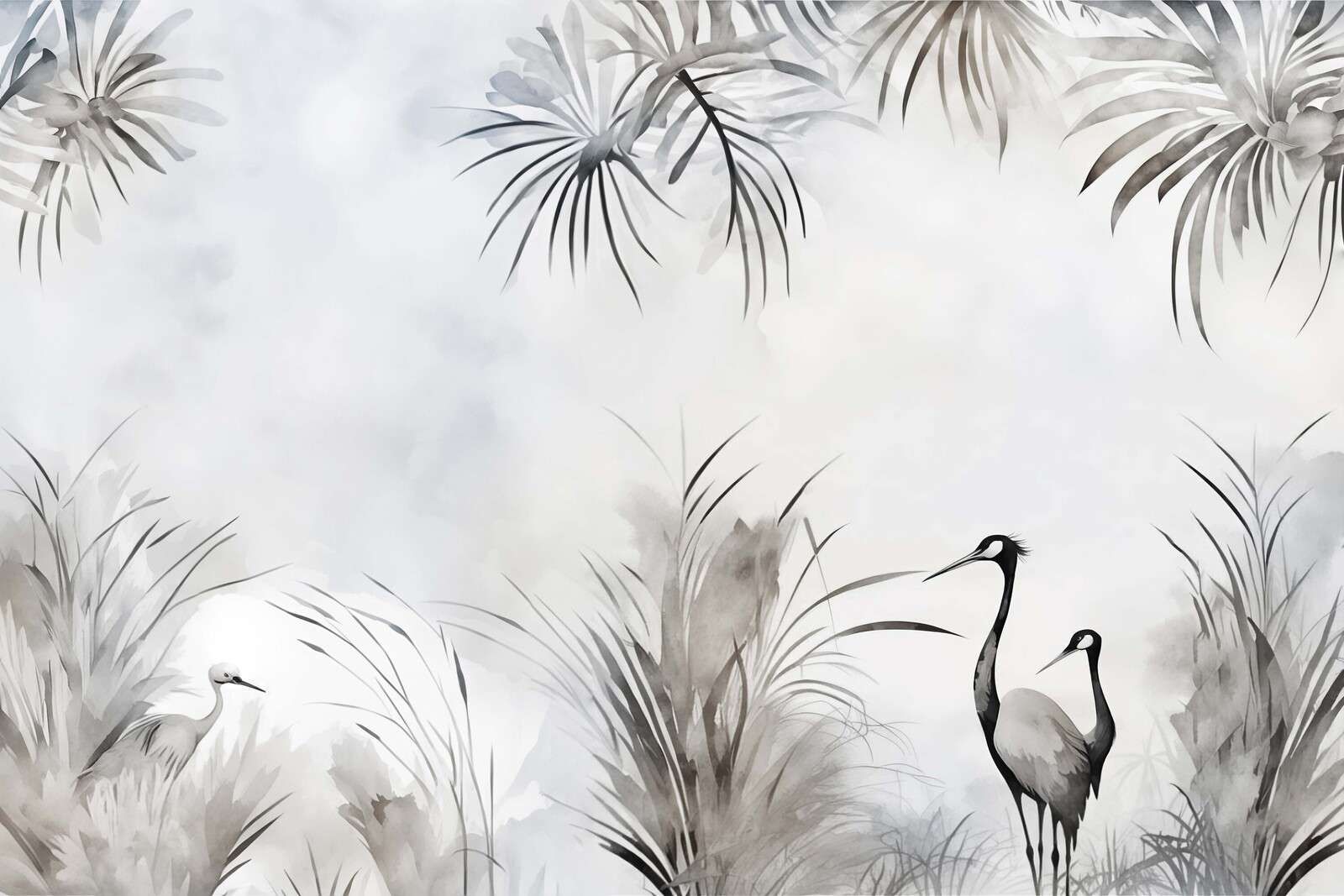 Grúas en gris campo
