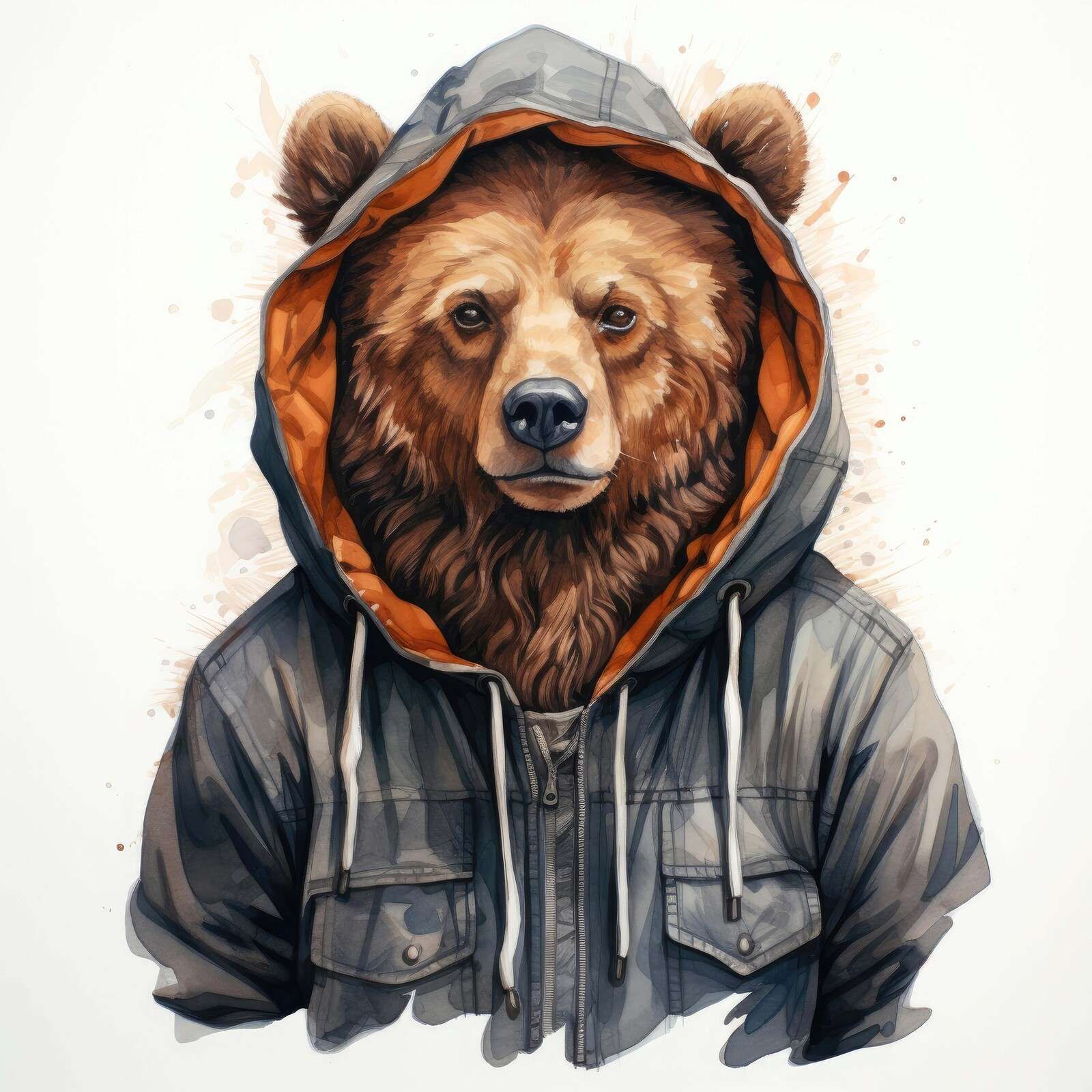Oso Grizzly de Acuarela en una Sudadera con Capucha