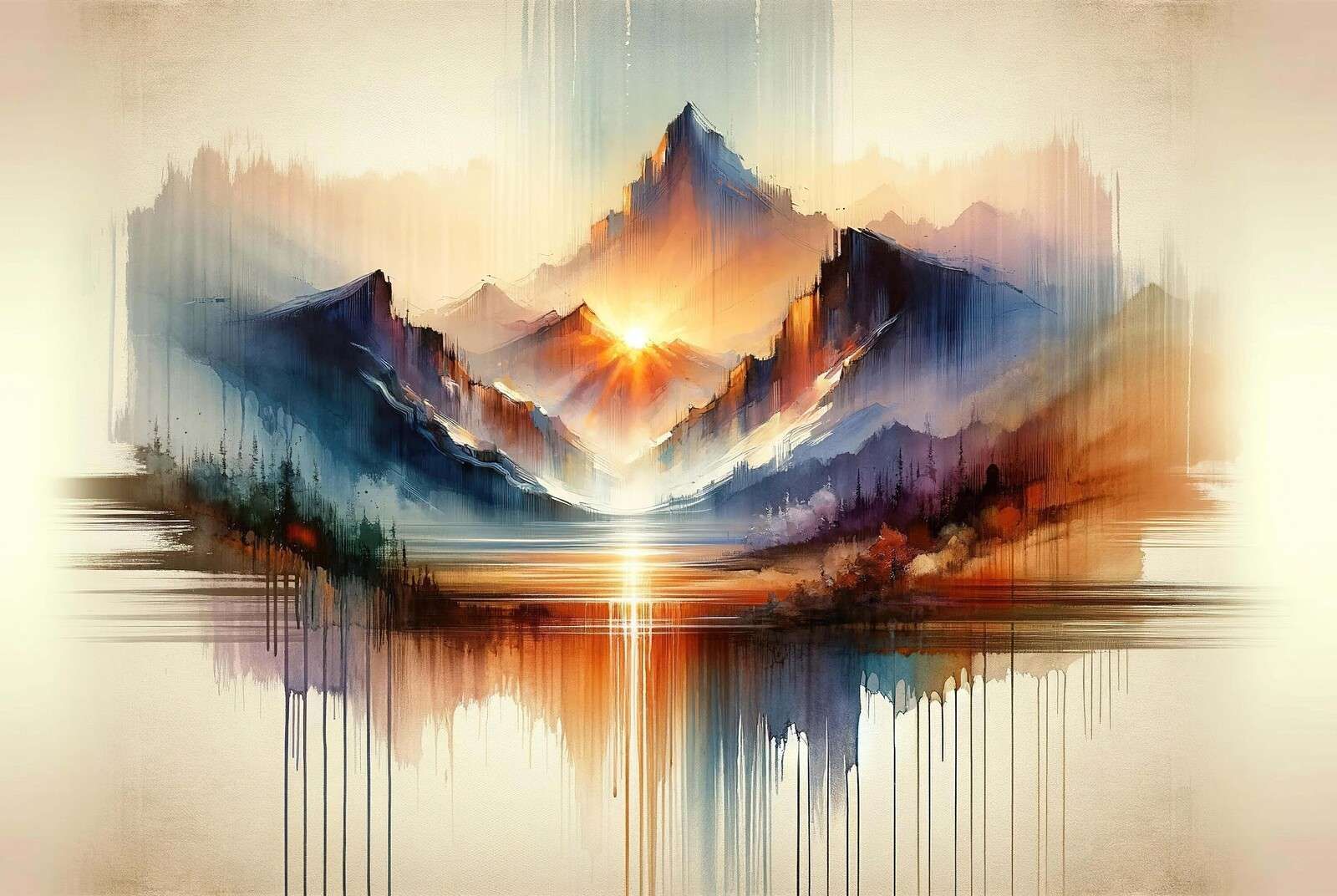 Paisaje Abstracto de Montañas en Acuarela
