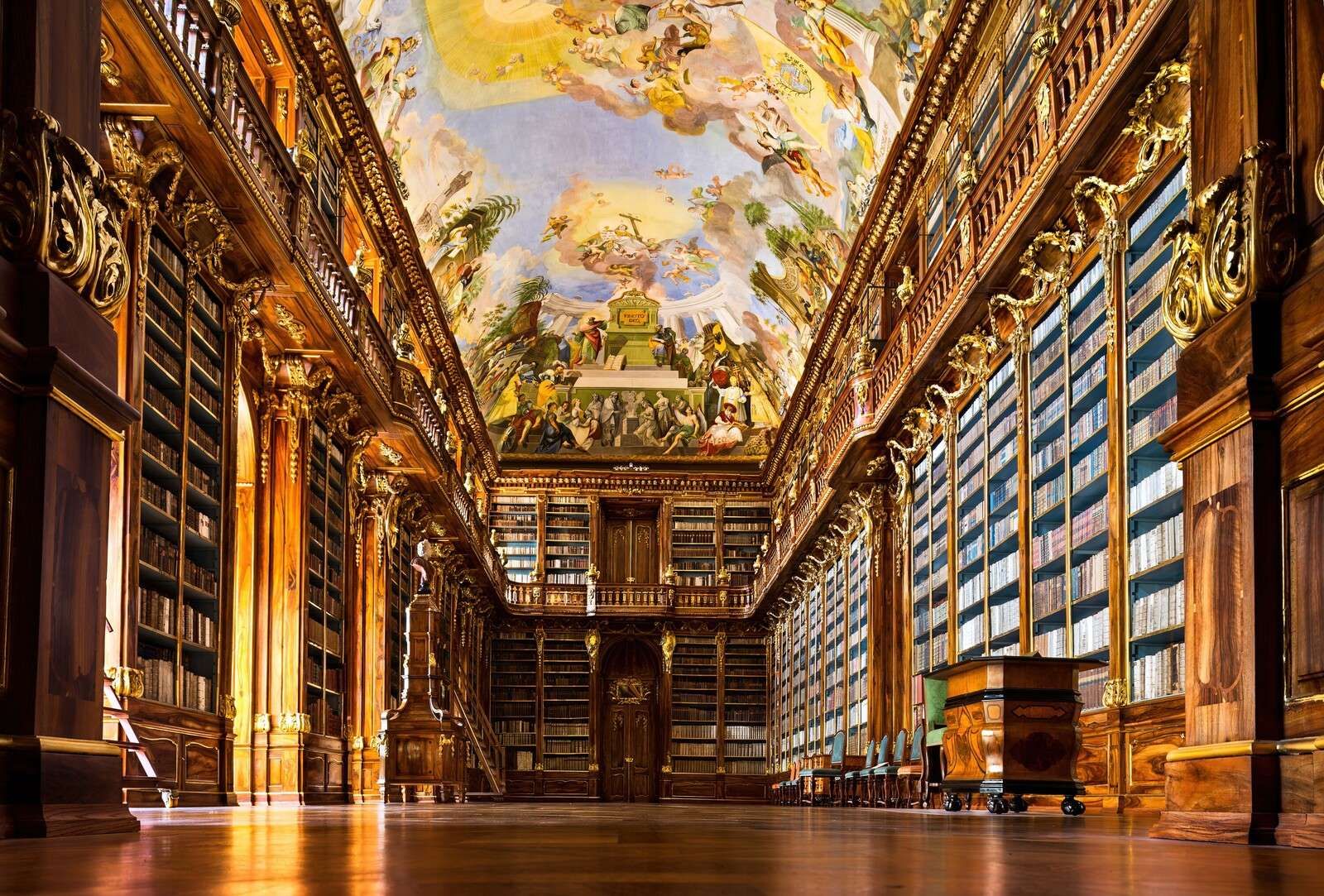 Biblioteca histórica en madera cálida