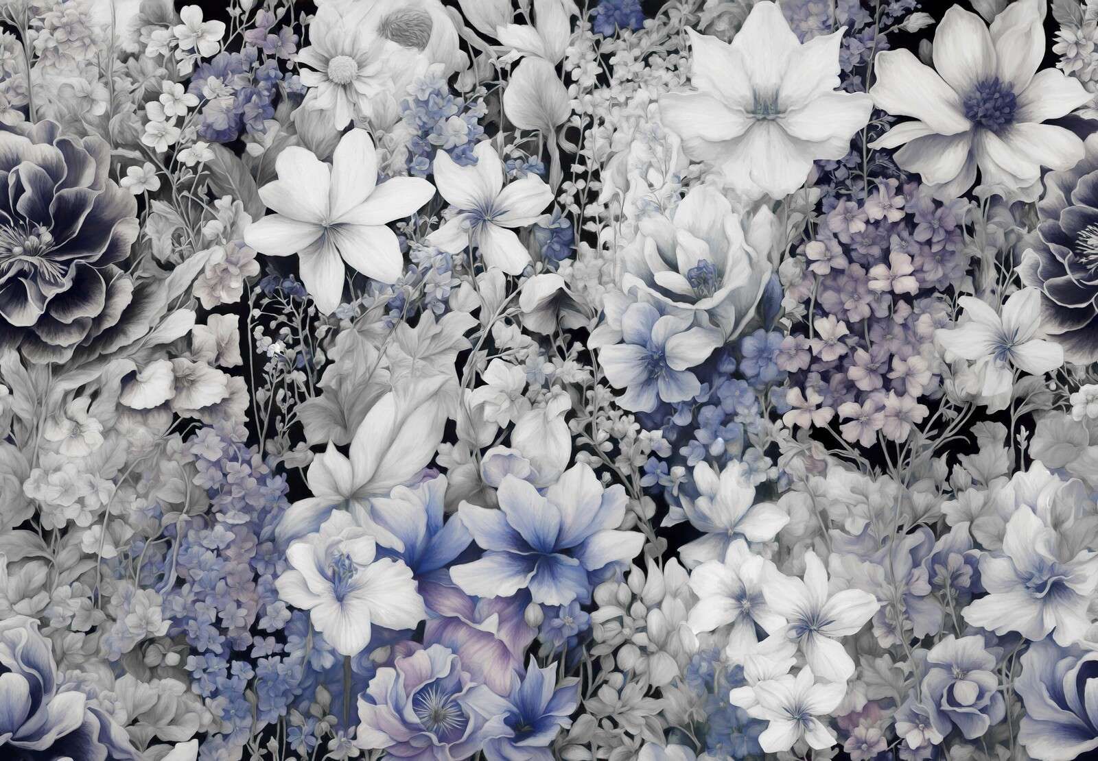 Festival de flores sin costuras - azul oscuro