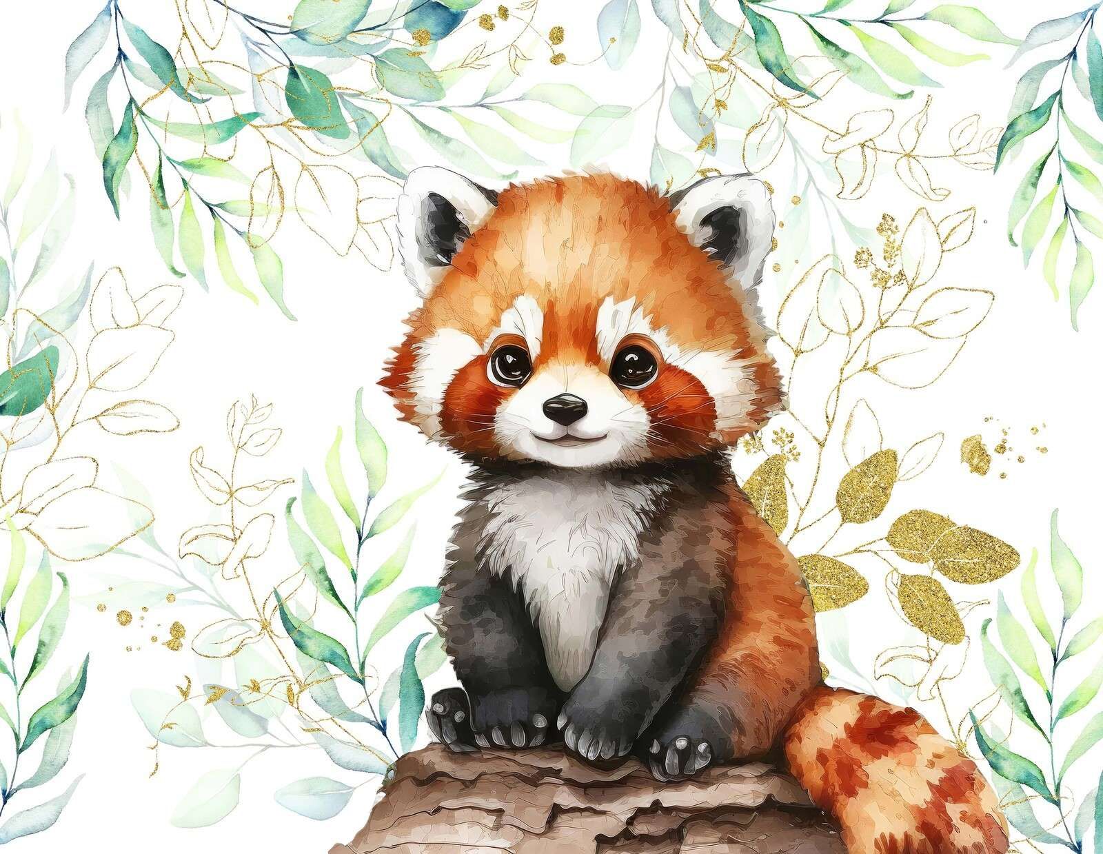 Panda rojo sombrío y hojas