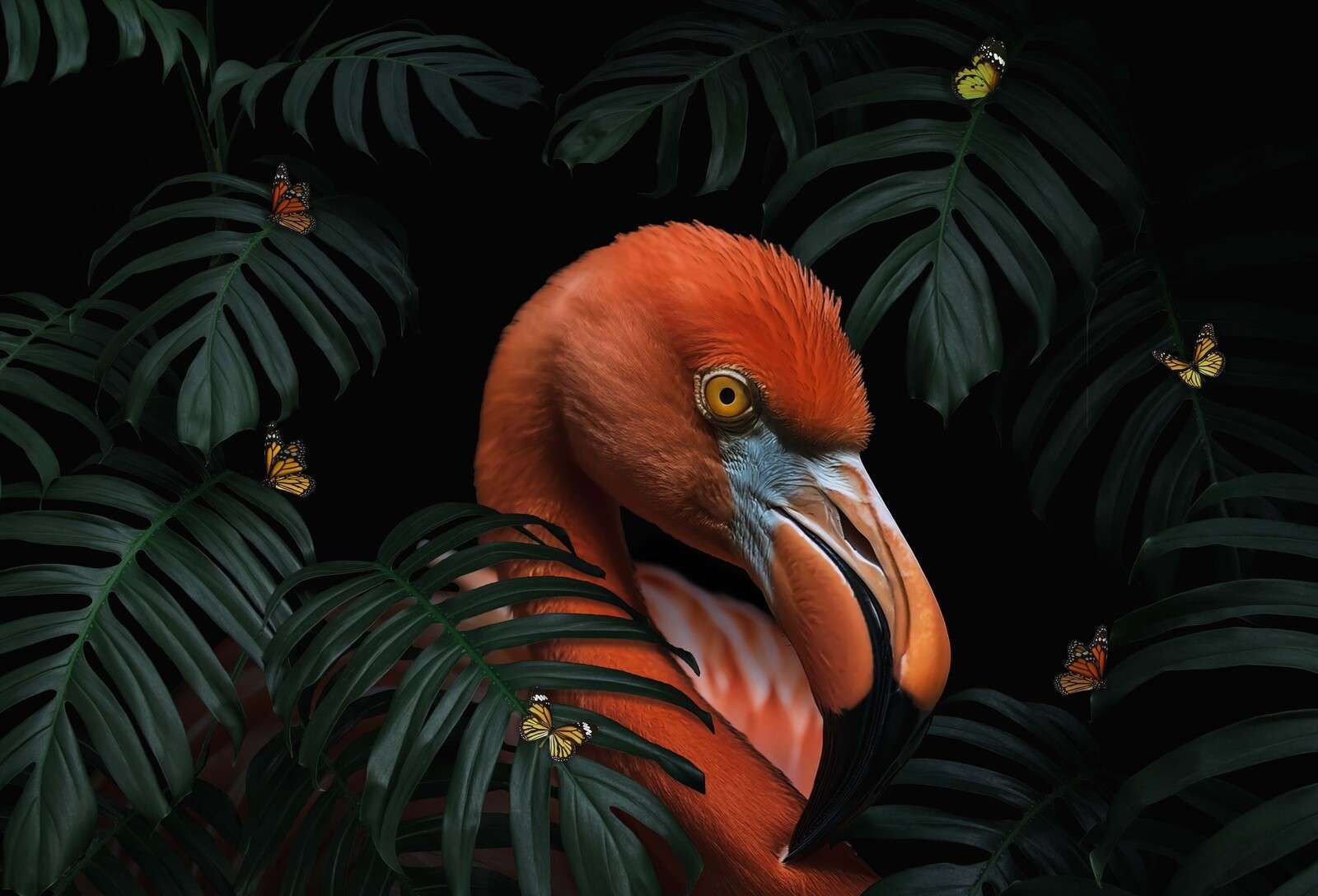 Flamenco entre el verde tropical
